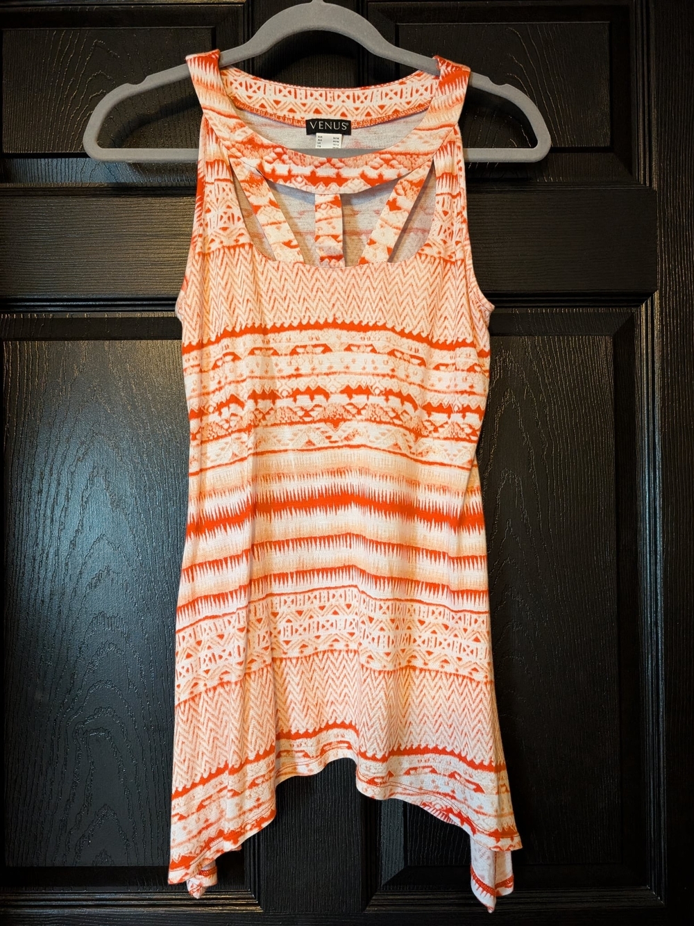 VENUS Orange & White Patterned Cutout Tank